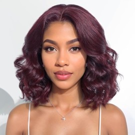 TopSilky 13X6 12ich Bob Body Wave Burgundy Wig Human Hair 99J 230% Density Bob Body Wave Lace Front Wigs Human Hair HD Transparent Lace Frontal Wig Pre Plucked With Baby Hair