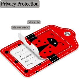 Bvkilrvc 2 Pcs Luggage Tag for Suitcase, Red Ladybug Unique Leather Suitcase Tags with Full Privacy Cover Stainless Steel Loop for Women Men Travel Baggage Bag Backpack