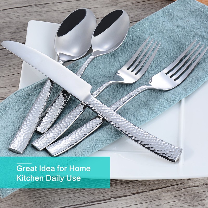 Flatasy Silverware Set Flatware Set Stainless Steel Cutlery Set Hammered