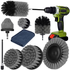 Amzeeniu Brush Attachment Drill Set, 9 Pieces Cordless Screwdriver Attachment Brush Drill Brush, Cleaning Brush, Rim Brush, Scrubber Cleaning Kit for Rims, Tiles, Kitchen, Car, Sofa Corners and Grill,