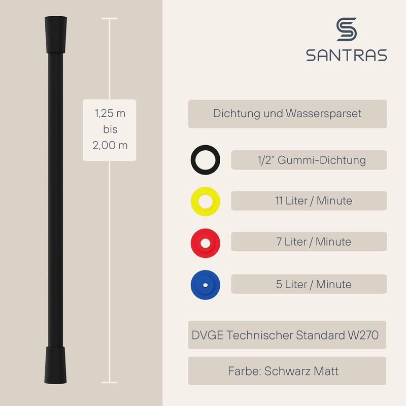 SANTRAS® Premium Shower Hose Matt Black 1.25 m with Flow