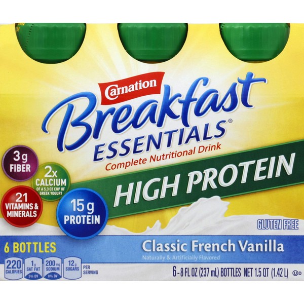 Carnation Breakfast Essentials, Classic French Vanilla, 8 oz, 6-CT- (Pack of 1)