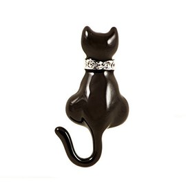 Brooch Black Cat Enamel Rhinestone for Dress Handbag Shawl Cardigan Jacket