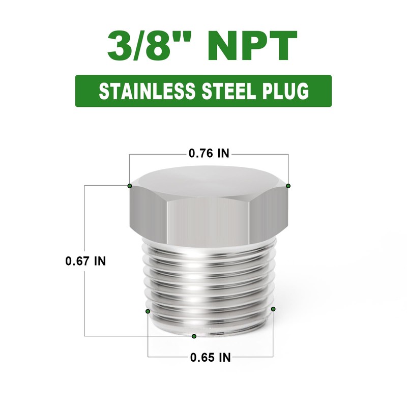 TAISHER 5PCS Stainless Steel Outer Hex Thread Socket Pipe Plug