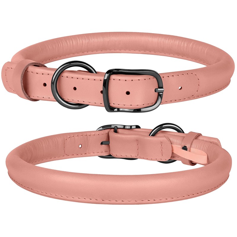 BUDKAS Rolled Leather Dog Collar for Small Medium Large Dogs