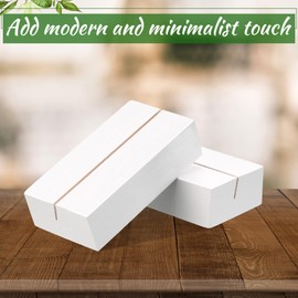 Blosssound 24 Pcs Wood Place Card Holders Black Wooden Table Number Holder Stands Name Card for Wedding Party Events Exhibition Decoration Office Restaurant Business (White,3 x 1.6 x 0.8 Inches)