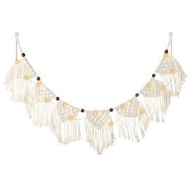 AOOHA Macrame Wall Hanging,Macrame Tassel Bead Art Cotton Rope Bohemian Wall Decor,Boho Woven Tapestry,Geometric Tapestry Fringe Garland for Bedroom,Living Room,Office,Apartment Ornament