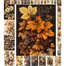 Decoupage Paper Pack (35 Sheets 6"x8") Autumn Blooms: Richly Detailed Botanical Illustrations Featuring Delicate Flowers and Berries, Set in Warm, Vintage Sepia Tones FLONZ Vintage