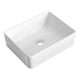 KES Rectangular Bathroom Vessel Sink White 19x15 Inches Rectangle Above Counter Countertop Porcelain Ceramic Vanity Sink, BVS110