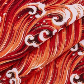 MAYJOYDIY 1.1 Yard 59 Inch Orange Red Japanese Sea Wave Cotton Fabrics Japanese Style Quilting Fabric Bronzing Design for Sewing Clothing Bag Tablecloth Sofa Pillow DIY Crafts