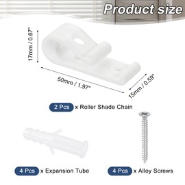 sourcing map 2Pcs 50x15mm Roller Shade Chain and Cord Hold Down, Curtain P Clip Fixation Hooks, Bead Chain Tension Device with Screws for Roller Blinds, Roman Shades, White