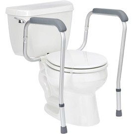 Foldable Toilet Safety Rail with Adjustable Height – Universal Fit for Standard or Elevated Seats – Aluminum Frame, Width Adjustable Armrests, Easy Install Over Toilet – Retail Box