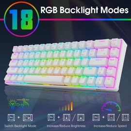 RK ROYAL KLUDGE RK68 Wired 65% Mechanical Keyboard, RGB Backlit Ultra-Compact 60% Layout 68 Keys Gaming Keyboard, Hot Swappable Keyboard with Stand-Alone Arrow/Control Keys, Red Switch White