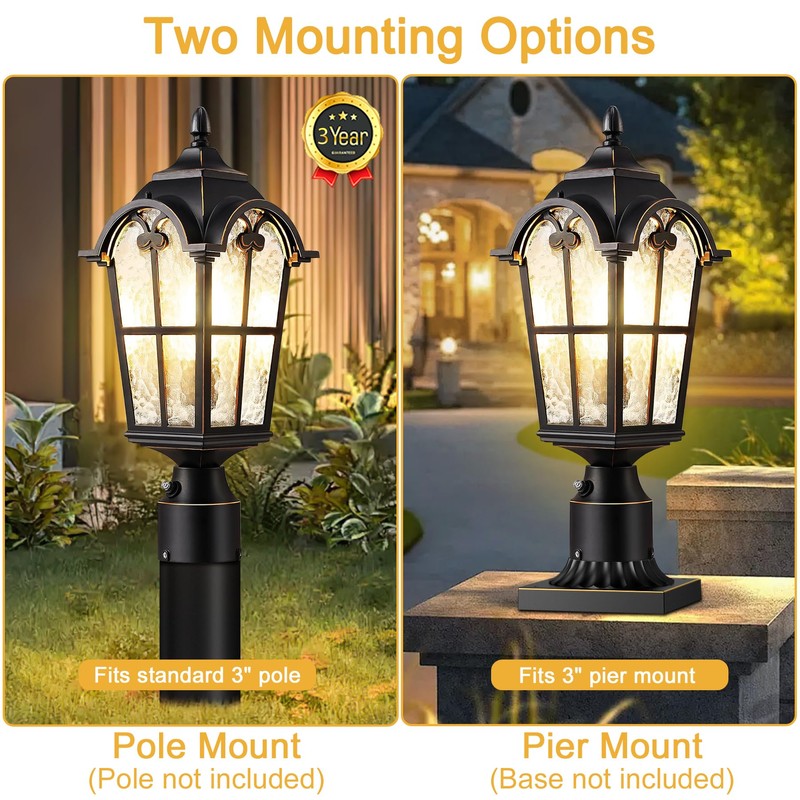 Slypadan Dusk to Dawn Outdoor Post Lights,Black Waterproof Lamp Post