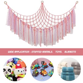 Triangular Cuddly Toy Storage Hammock - Cuddly Toy Net for Storage Cuddly Toys and Toys, Boho Macrame Toy Children's Room Decoration, Space Saving with Hooks for Children's Room Decoration