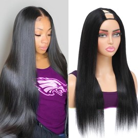 Bimeut V Part Human Hair Straight Human Hair Wigs Upgrade V Part Wigs Bone Straight Human Hair Head Clip In Half Wig