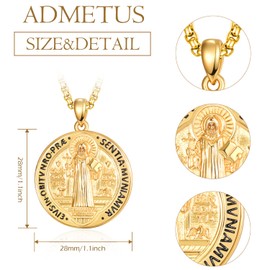 ADMETUS St Benedict Medals 925 Sterling Silver Gold San Benito Medalla Saint Benedict Pendant Necklace Protection Jewellery Religious Gifts for Men