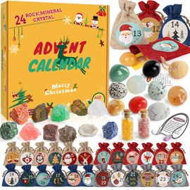 Gemstone Advent Calendar 2023, 24 Day Natural Crystal Minerals & Fossils Christmas Countdown Advent Calendars for Kids Rock Collection Enthusiasts Gifts for Boys Girls Adult Xmas Gemstone Dig Kit