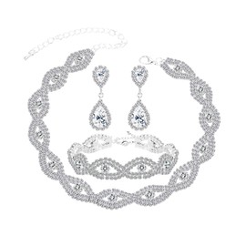 KALVICA Bridal Wedding Jewellery for Women Crystal Statement Necklace Dangle Earrings Bracelet Set Wedding Engagement Bridesmaid Costume Dress Prom Jewellery Sets