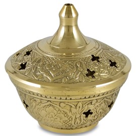 LivuX Incense Burner Brass Gold 6.5 x 7 cm with Lid and Grid Insert Incense Bowl for Incense, Incense, Resins, Operating Mode Incense Charcoal 1093