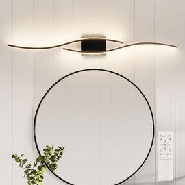 Aleslsop 39 Inch Modern LED Bathroom Vanity Light, Dimmable Black Bathroom Light Fixtures Over Mirror with Remote Control Bathroom Sconces Lighting for Bedroom Living Room Hallway