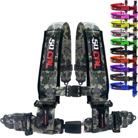 50 Caliber Racing 4 Point Harness, 2 Inch Safety Belt with Push Button Release, Secure Fit for UTVs, Off-Road, Cars, and Trucks, Heavy-Duty Construction, Camo, (6039)