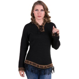 Gamboa Black Hooded Sweater with Fringes Small Black