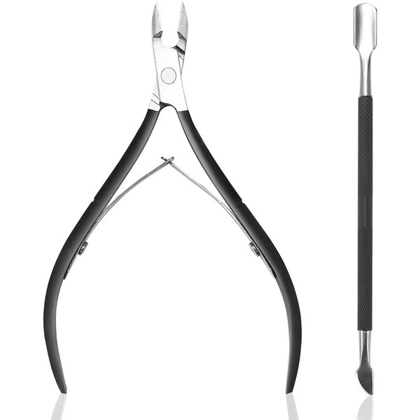 Cuticle Nipper with Cuticle Pusher-Professional Grade Stainless Steel Cuticle Remover