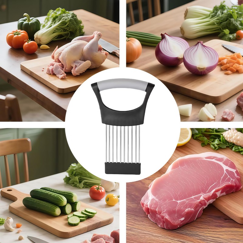 Stainless Steel Onion Holder with Tines for Cutting Vegetables Comb