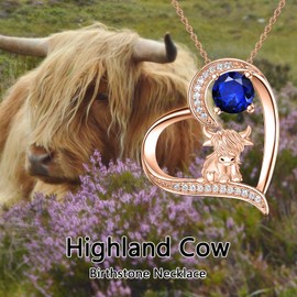 MEIDERBO Highland Cow Necklace Rose Gold 925 Sterling Silver September Birthstone Pendant Highland Cow Jewelry Gifts for Women