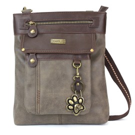 CHALA GEMINI Crossbody Canvas Gift Messenger Bag Stone Grey - Paw Print