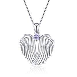 Vonala-Store Sterling Silver Angel Wings Pendant, Guardian Angel Pendant with Cubic Zirconia, Jewellery for Women and Girls, Silver