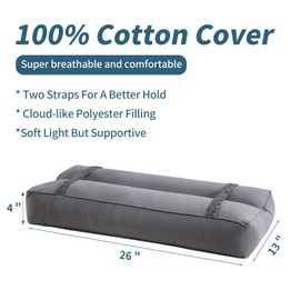 HOMBYS Knee Pillow for Side Sleepers with Elastic Straps, 4" Height Cotton Cover Leg Pillow for Aligns Spine & Relieves Pressure Hip & Leg Elevation, Supportive Pillow for Lower Back, Grey