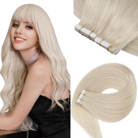 Sunny Blonde Tape in Hair Extensions Human Hair Platinum Blonde Seamless Tape ins Extensions Real Hair Blonde Tape in Natural Hair Extensions for White Women 50g 20pcs 22inch