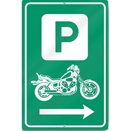 Motorcycle With Right Directional Parking Arrow Sign 12" wide x 18" tall Heavy Gauge Aluminum