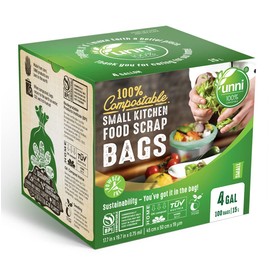 UNNI 100% Compostable Bags, 4 Gallon, 15 Liter, 100 Count, Extra Thick 0.75 Mil, Food Scrap Bags, Small Compost Bin Compatible, ASTM D6400, US BPI and Europe OK Compost Home Certified, San Francisco