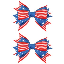J.H LIVING 2Pcs American Flag Bow Girls Patriotic Hair Accessories July 4th Independence Day Crocodile Hair Clips (#F)