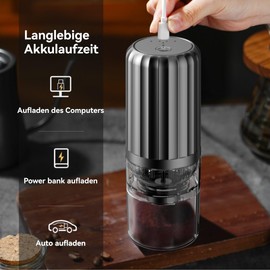 UUE Kaffeemühle, Kaffeemaschine mit 360° Mahlgradeinstellung, 2 Modi Transparente Elektrisch Gewürzmühle, 1200mAh wiederaufladbare Kaffeebohnenmühle, für Nüsse, Kaffeebohnen, Gewürze