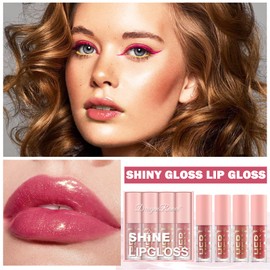 4PCS Shimmer Lip Gloss Set Plumping Liquid Nude Lipstick Set Moisturizing Lip Stain Long Lasting Waterproof Non-Stick Cup Not-Fade Shiny High Gloss Lip Gloss Set for Women Girls Glitter Lip Makeup Kit - Set A