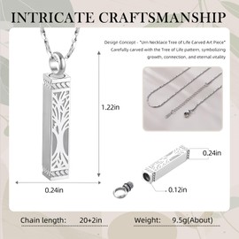 NovaMemo Tree of Life Urn Necklace For Ashes Memorial Bar Cremation Jewelry with Keepsake Urn Memorial Ash Jewelry For Women Men (Silver)