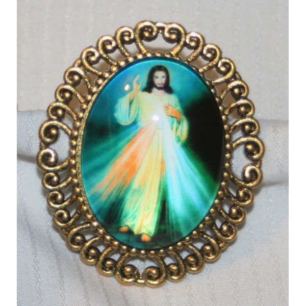 Swirl Rim Goldtone Colorful Divine Mercy of Jesus Cameo Religious