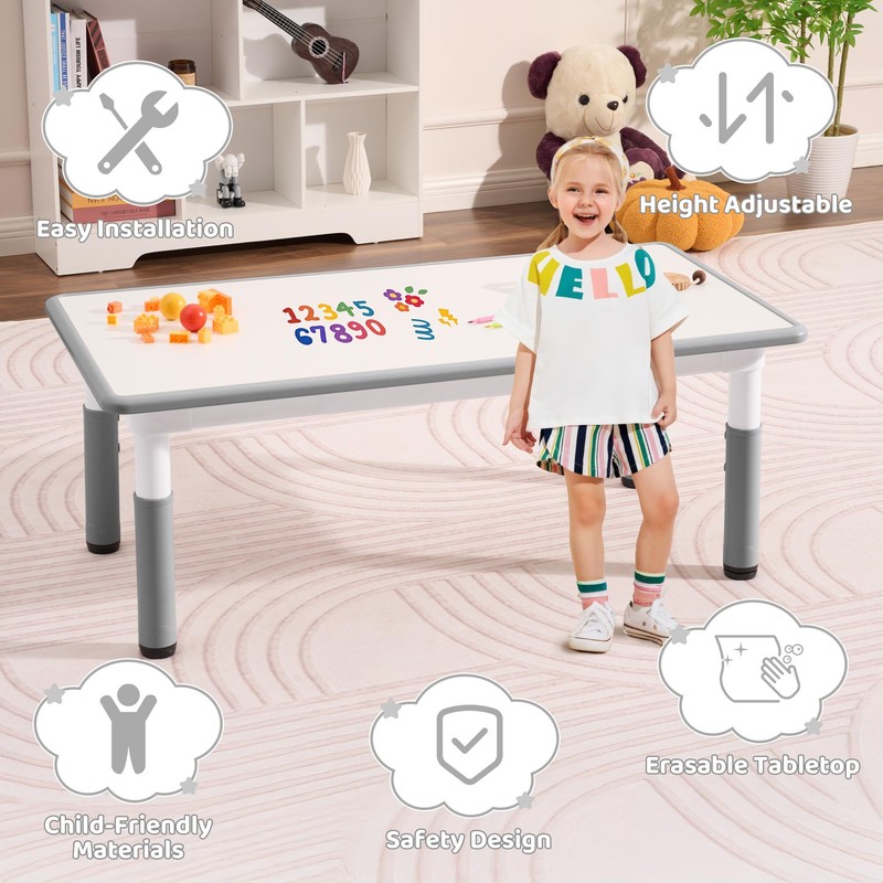 DOREROOM Toddler Table, 7 Level Height Adjustable Kids Play Furniture