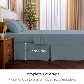 Mellanni Bed Skirt Twin Size - Bed Skirting - 15-Inch Tailored Drop Pleated Dust Ruffle - Hotel Luxury Bedding - Wrinkle, Fade, Stain Resistant - 1 Bedskirt (Twin, Blue Hydrangea)