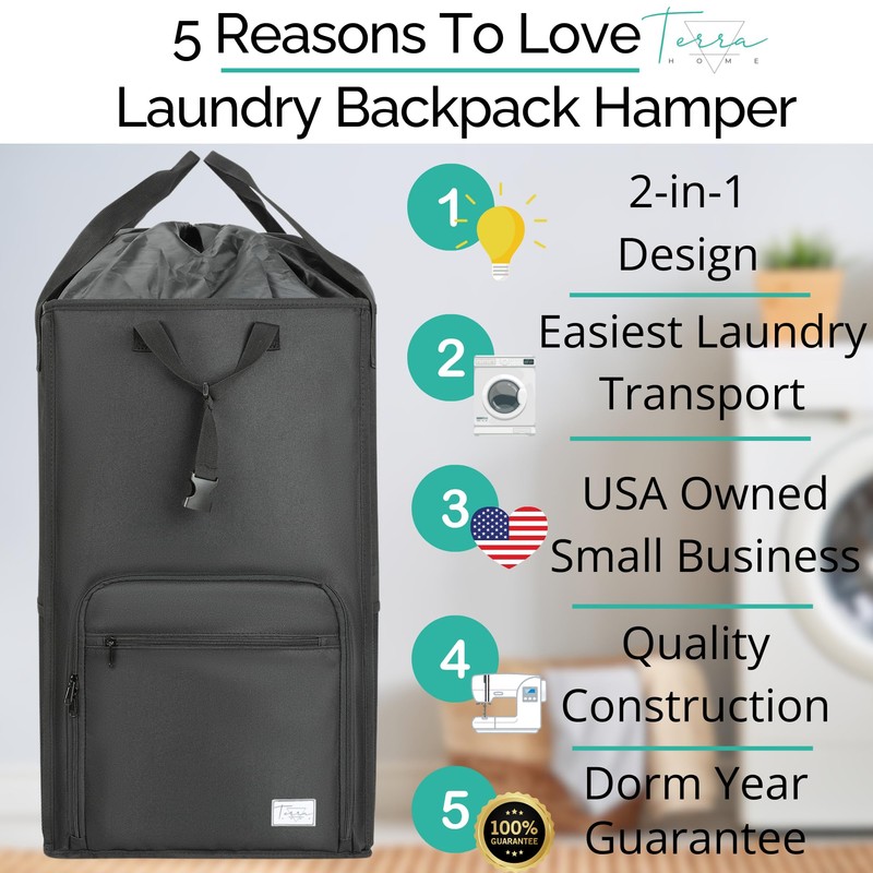 Terra Home College Essentials Travel Size Laundry Backpack - Portable,