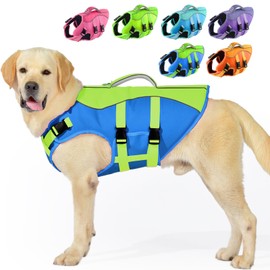 PETDSH Dog Life Jacket Large, High Flotation Dog Life Vest for Swimming Boating, Reflective Puppy Lifejacket with Superior Buoyancy and Rescue Handle, Adjustable Safety Dogs Floating Vests