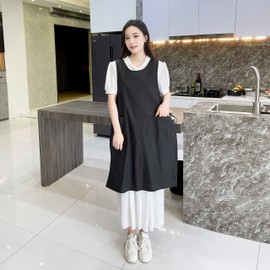 TALIBSA Pinafore Apron Dress,Japanese Cotton Linen Cross Back Apron for Women with Pockets，Pinafore Dress with Waist Ties (Ink Gray)