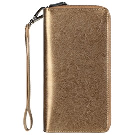 Lavemi Women's 100% Leather Wallets Large Capacity RFID Blocking Two Zippers Phone Holder Clutch Travel Purse(Two Zipper Shine Brown)