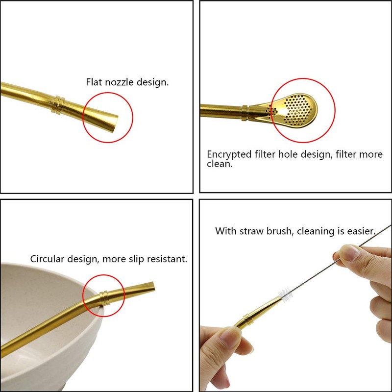 N A Steel Drinking Straws with Filter Spoon, 2 Pack