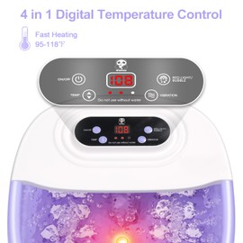 Foot Spa Bath Massager with Heat Bubbles and Vibration Massage and Jets, 16 OZ Calming Lavender Foot Soak Epsom Salt, Miwhale Foot Soaker With Red Light, 22 Massage Rollers, Adjustable Temp -Purple