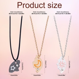Mikovivi 3pcs Best Friendship Necklaces for 3, Sun Star Moon Puzzle Matching Pendant Necklace Forever Three Friends Bff Sister Jewelry Gifts for Women Men Anniversary Birthday